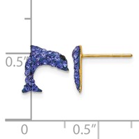 14K Yellow Gold Blue Crystal Dolphin Post Earrings view 4