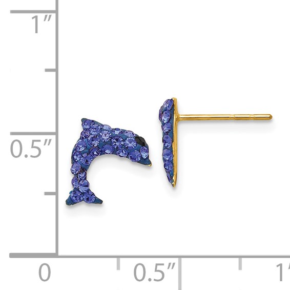 14k Blue Crystal Dolphin Post Earrings