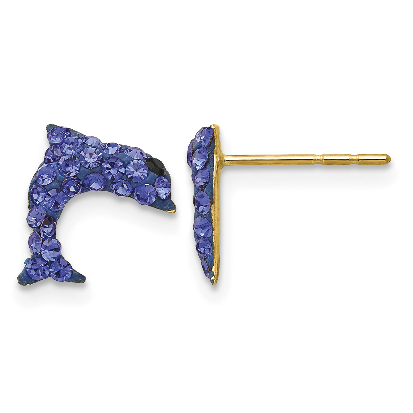 14k Crystal Blue Dolphin Post Earrings (YE1605)