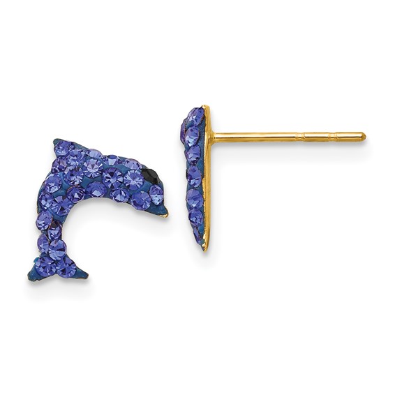 14k Blue Crystal Dolphin Post Earrings