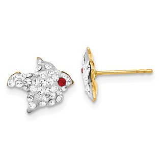 14ky Red & Clear Crystal Bird Post Earrings