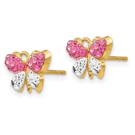 14k Pink and White Crystal Butterfly Post Earrings