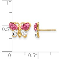 14K Yellow Gold Pink and White Crystal Butterfly Post Earrings view 4