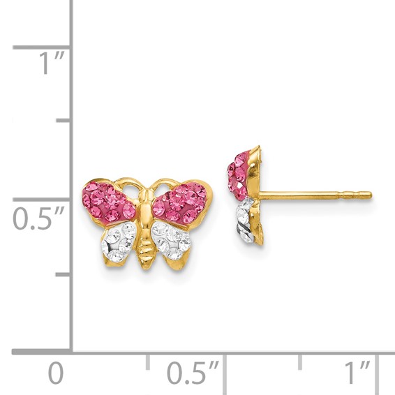 14k Pink and White Crystal Butterfly Post Earrings