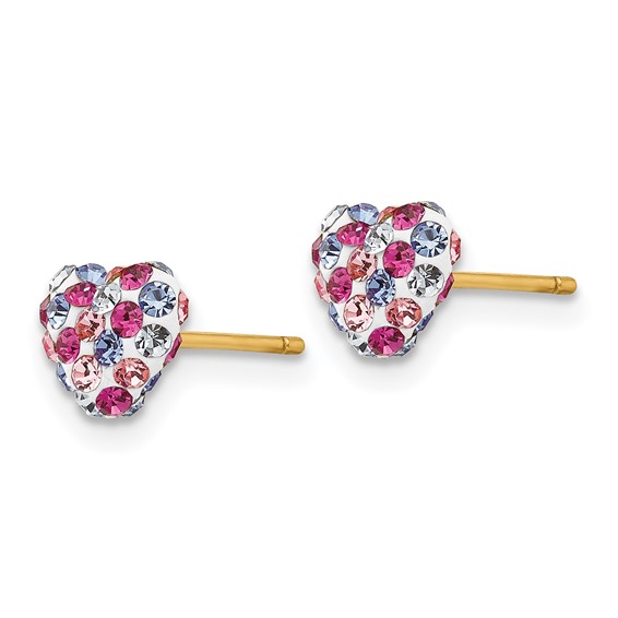 14k 6mm Multi-colored Crystal Heart Post Earrings