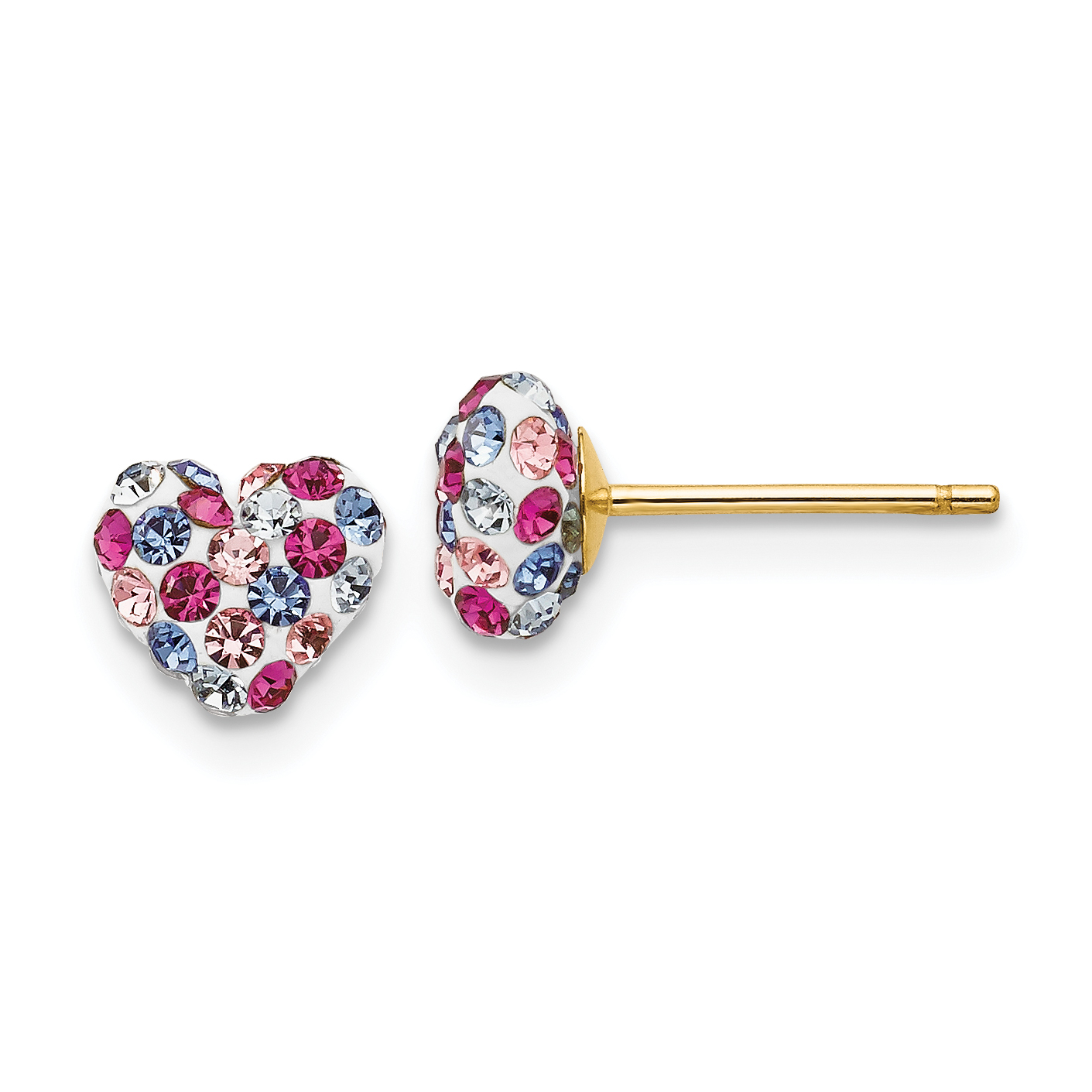 14k Multi-colored Crystal 6mm Heart Post Earrings (YE1610)