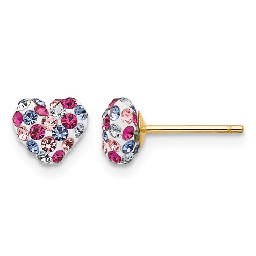 14K 6mm Yellow Gold Multi-colored Crystal Heart Post Earrings
