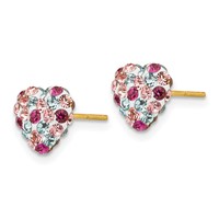 14K 8mm Yellow Gold Multi-colored Crystal Heart Post Earrings view 2