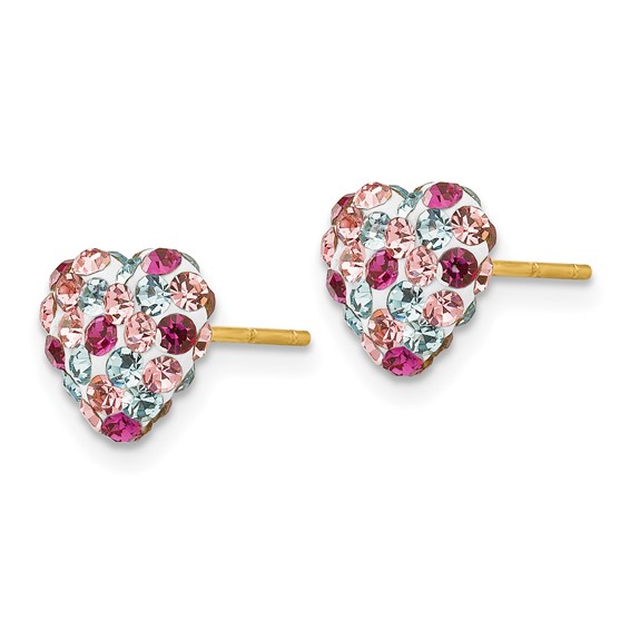 14K 8mm Multi-colored Crystal Heart Post Earrings