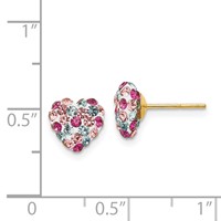 14K 8mm Yellow Gold Multi-colored Crystal Heart Post Earrings view 4