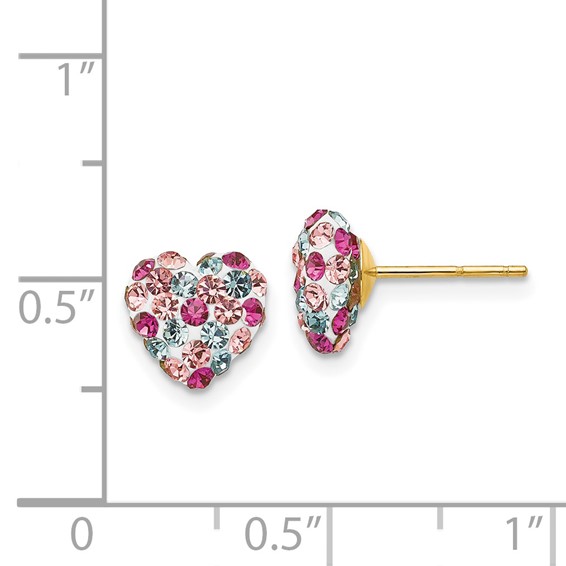 14K 8mm Multi-colored Crystal Heart Post Earrings