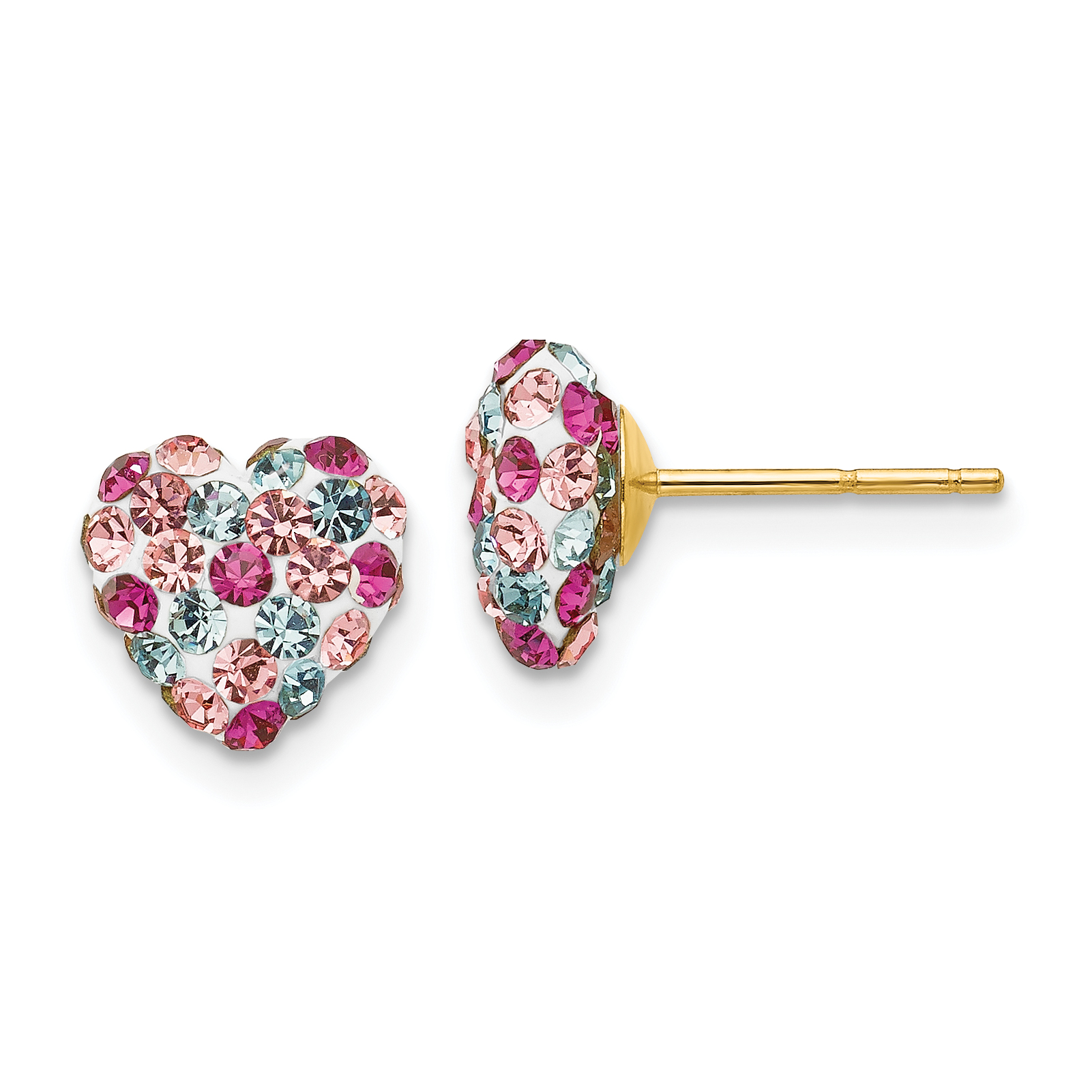 14K Post Multi-colored 8mm Crystal Heart Earrings (YE1611)