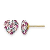 14K 8mm Yellow Gold Multi-colored Crystal Heart Post Earrings view 1