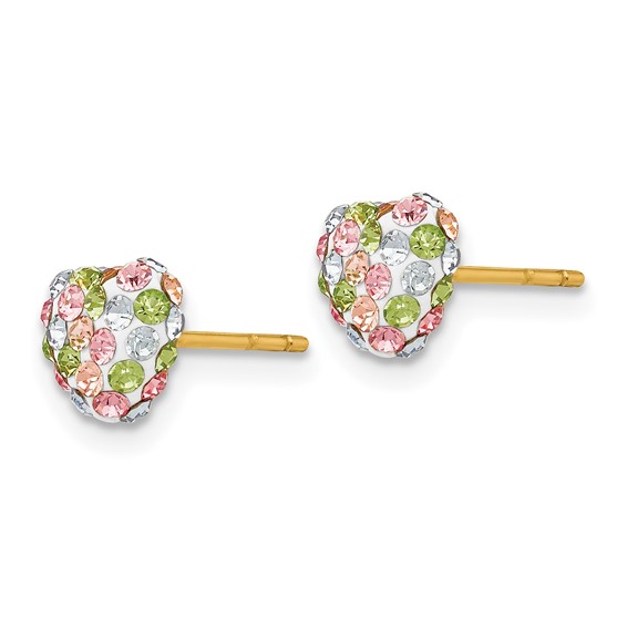 14k 6mm Pastel Multi-colored Crystal Heart Post Earrings