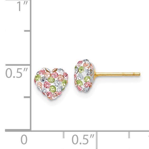 14k 6mm Pastel Multi-colored Crystal Heart Post Earrings