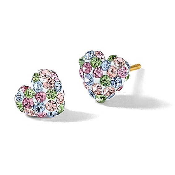 14k 6mm Pastel Multi-colored Crystal Heart Post Earrings