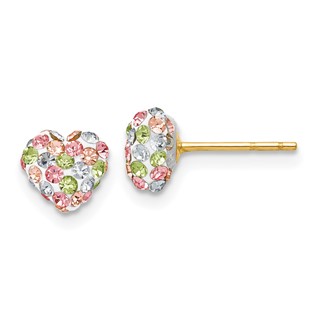 14k 6mm Pastel Multi-colored Crystal Heart Post Earrings