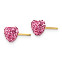 14K 6mm Yellow Gold Rose Crystal Heart Post Earrings view 2