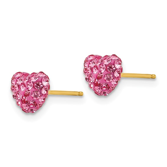 14k 6mm Rose Crystal Heart Post Earrings
