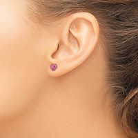 14K 6mm Yellow Gold Rose Crystal Heart Post Earrings view 3