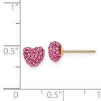 14K 6mm Yellow Gold Rose Crystal Heart Post Earrings view 4