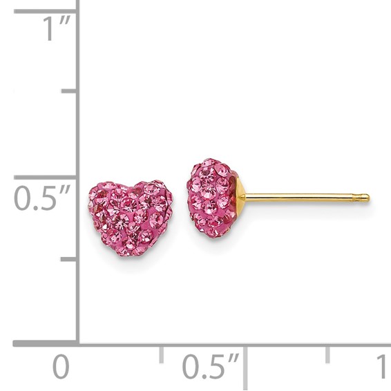 14k 6mm Rose Crystal Heart Post Earrings