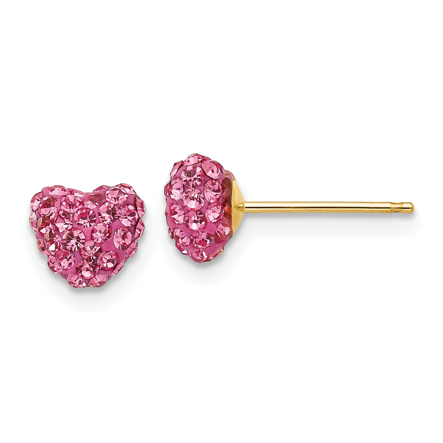 14k Post Rose Crystal 6mm Heart Earrings (YE1616)
