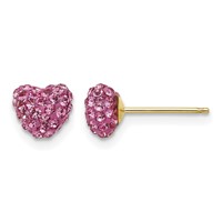 14K 6mm Yellow Gold Rose Crystal Heart Post Earrings view 1