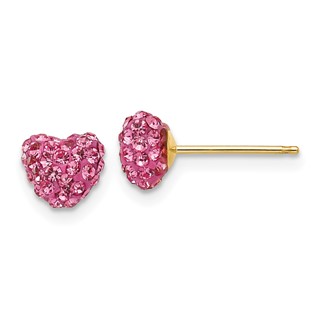 14k 6mm Rose Crystal Heart Post Earrings