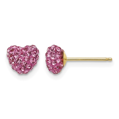 14K 6mm Yellow Gold Rose Crystal Heart Post Earrings