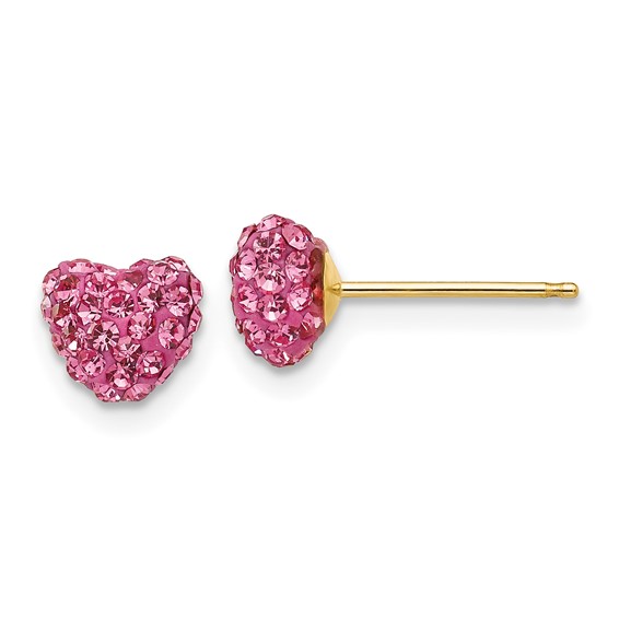 14k 6mm Rose Crystal Heart Post Earrings