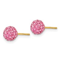 14K 6mm Yellow Gold Rose Crystal Round Ball Post Earrings view 2
