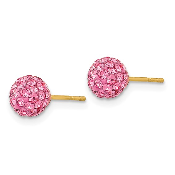 14k 6mm Rose Crystal Round Ball Post Earrings