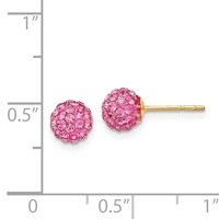 14K 6mm Yellow Gold Rose Crystal Round Ball Post Earrings view 4