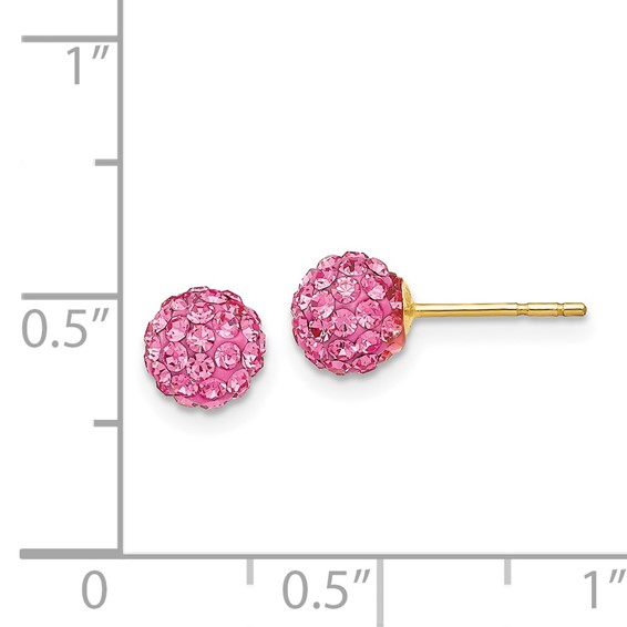 14k 6mm Rose Crystal Round Ball Post Earrings