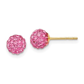 14k 6mm Rose Crystal Round Ball Post Earrings