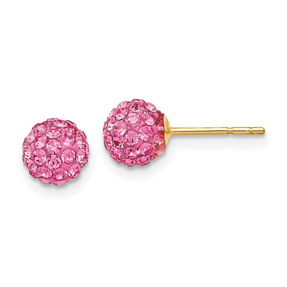 14k 6mm Rose Crystal Round Ball Post Earrings