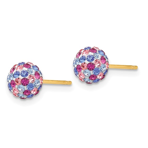 14k 6mm Blue/Pink/Multi-color Crystal Round Ball Post Earrings