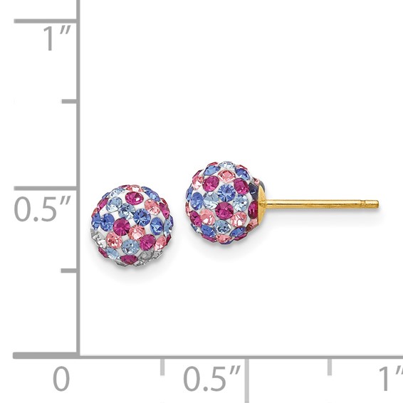 14k 6mm Blue/Pink/Multi-color Crystal Round Ball Post Earrings
