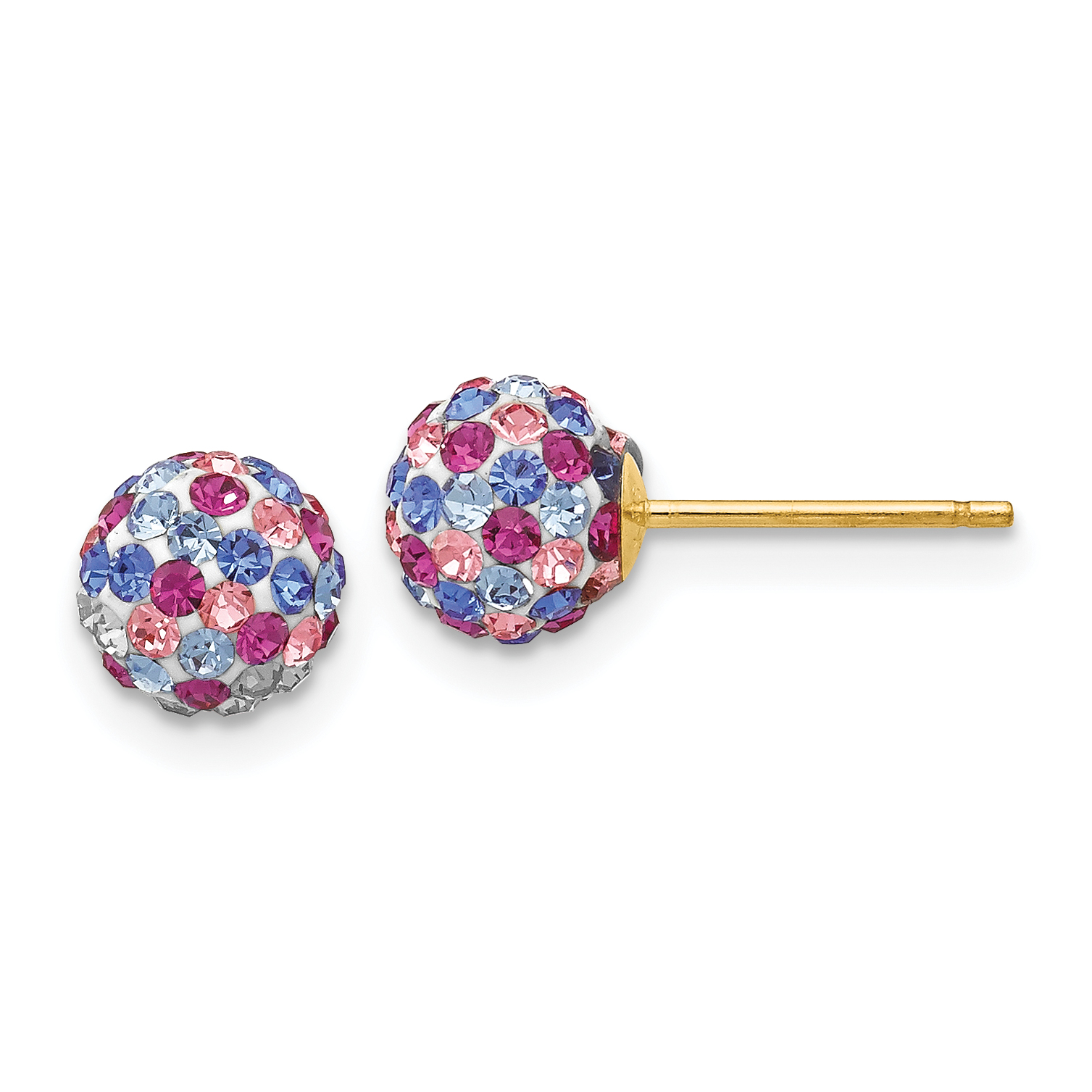 14k Post 6mm Blue Pink Multi Crystal Ball Earrings (YE1620)