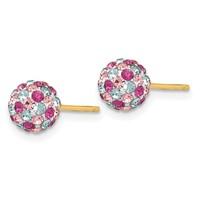 14K 6mm Pink Blue Multi-color Crystal Round Ball Post Earrings view 2
