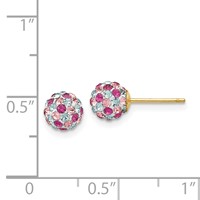 14K 6mm Pink Blue Multi-color Crystal Round Ball Post Earrings view 4