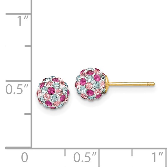 14k 6mm Pink/Blue/Multi-color Crystal Round Ball Post Earrings