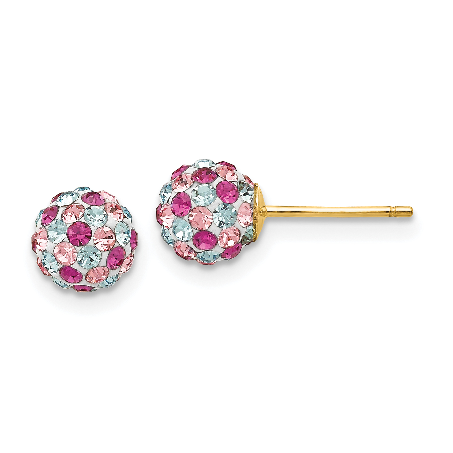 14k Post Multi-colored Crystals 6mm Ball Earrings (YE1621)