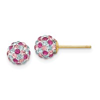 14K 6mm Pink Blue Multi-color Crystal Round Ball Post Earrings view 1