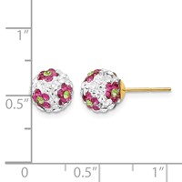 14K 8mm Yellow Gold Pink White Green Crystal Flowers Round Ball Post Earrings view 4