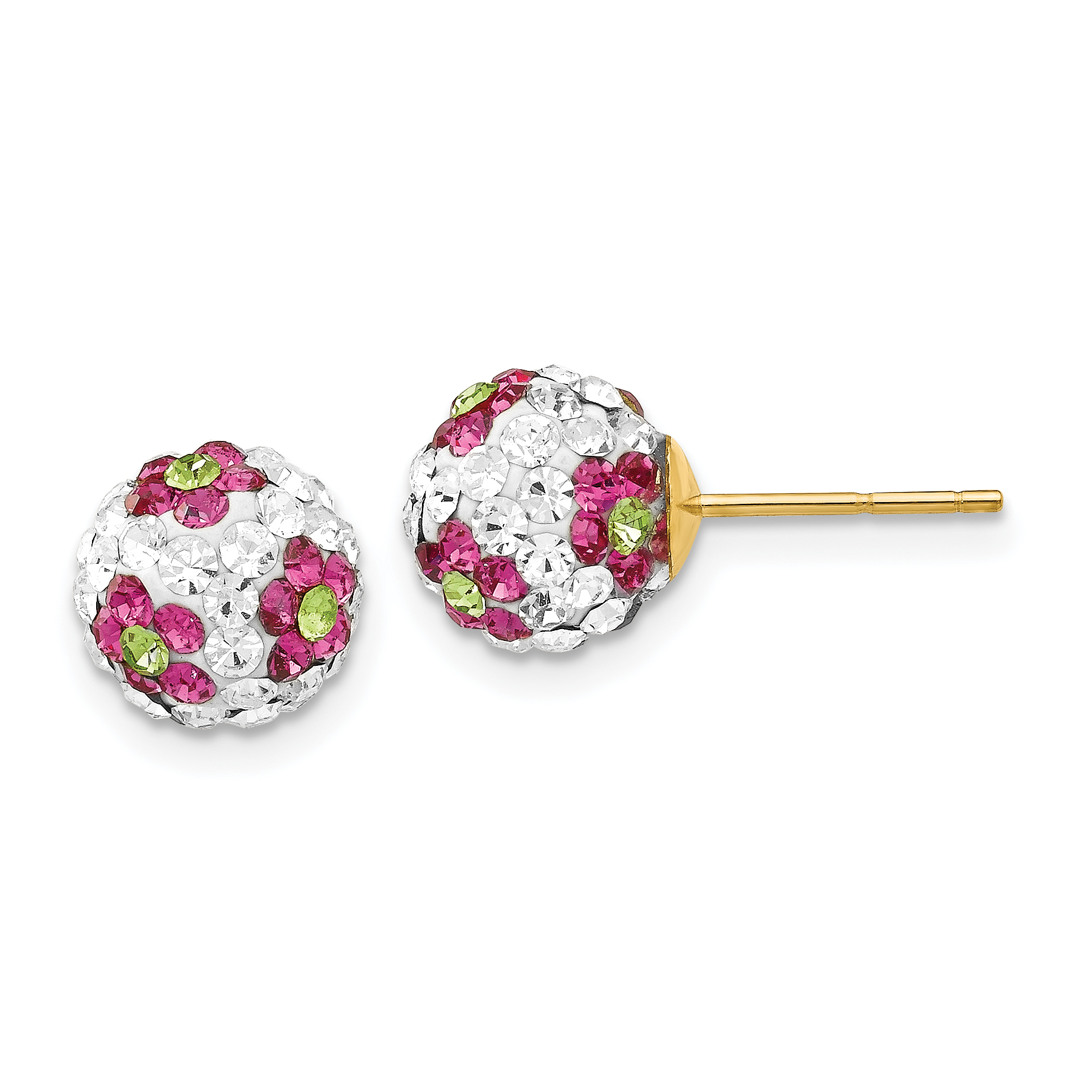 14k Crystal Pink Flowers 8mm Post Earrings (YE1622)