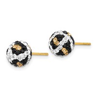 14K 8mm Yellow Gold Leopard Pattern White Black Yellow Crystal Round Ball Post Earrings view 2