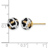 14K 8mm Yellow Gold Leopard Pattern White Black Yellow Crystal Round Ball Post Earrings view 4
