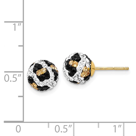14k 8mm Leopard Pattern White/Black/Yellow Crystal Round Ball Post Earrings